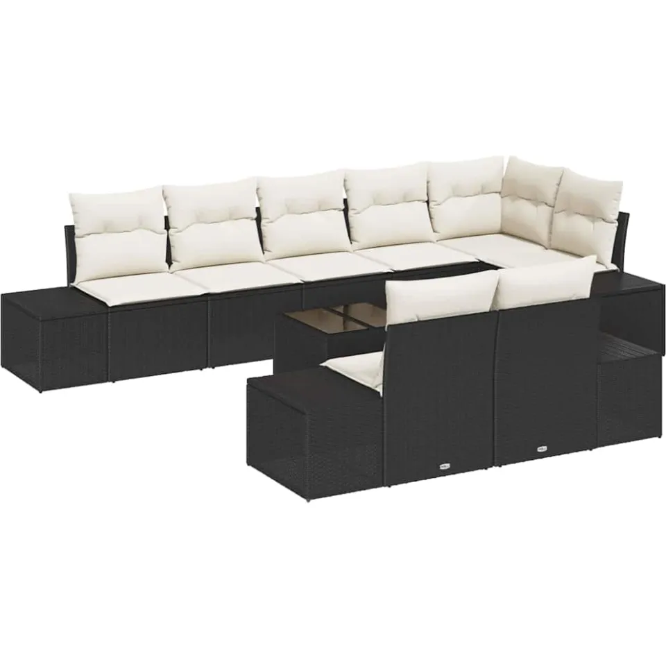 vidaXL Tuin Sofa Set 9 st Zwart en Crème poly rattan