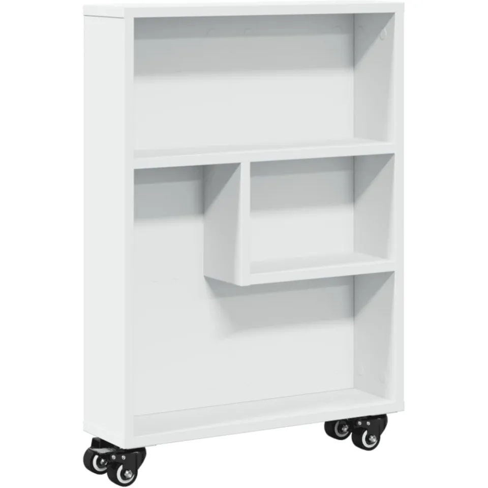 vidaXL Opbergtrolley smal 48x13x68 cm bewerkt hout wit, foto 3