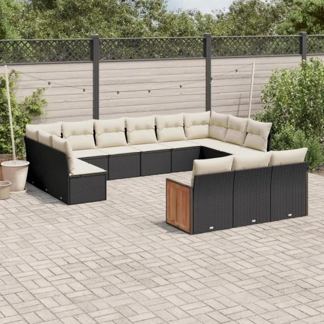 vidaXL 13-delige Loungeset met kussens poly rattan zwart, foto 2