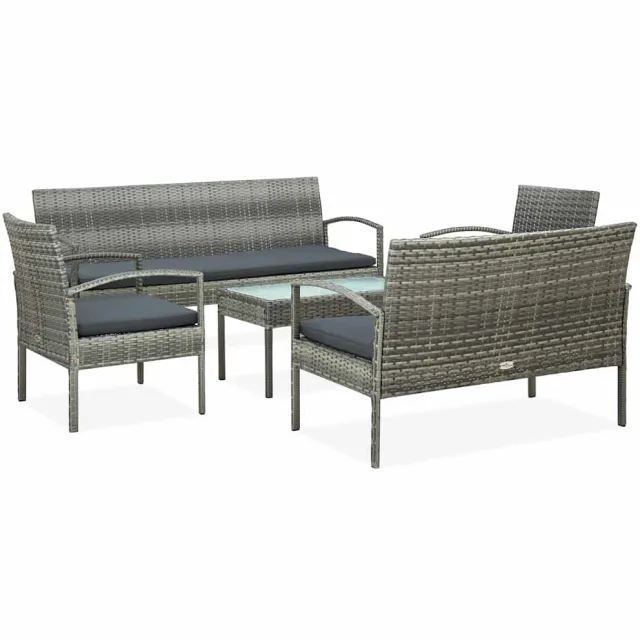 vidaXL 5-delige Loungeset met kussens poly rattan grijs