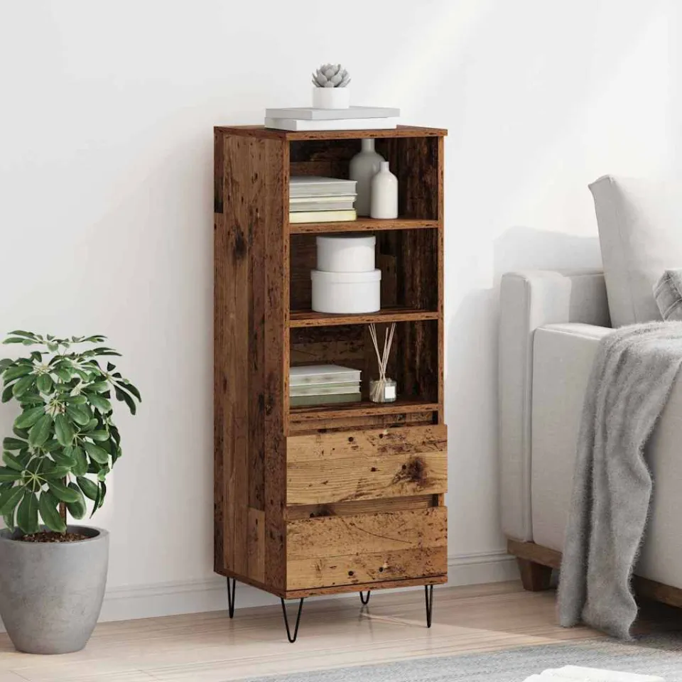 vidaXL Highboard Oud Hout 40 x 36 x 110 cm Bewerkt hout bruin, foto 3