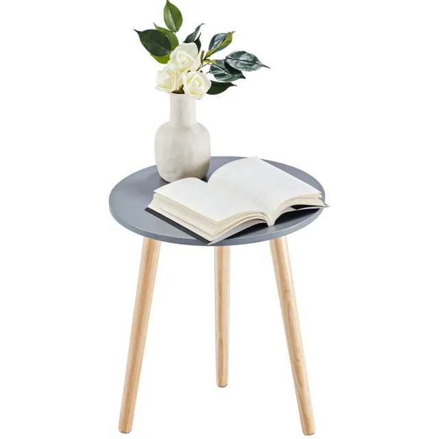 Unyqoos Stijlvolle Ronde Bijzettafel van Massief Hout voor Woonkamer en Slaapkamer in Scandinavische Stijl grijs