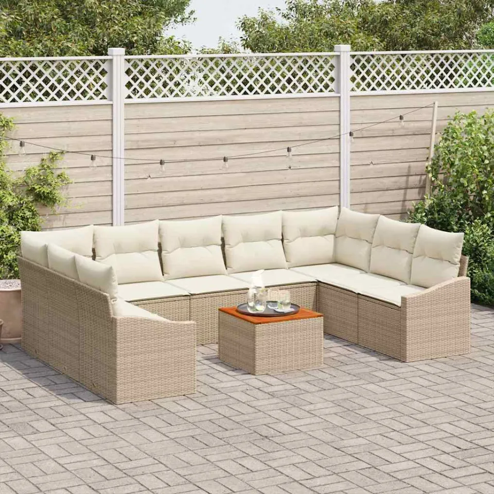 vidaXL Tuinbankenset 10 st Beige en Crème poly rattan, foto 3