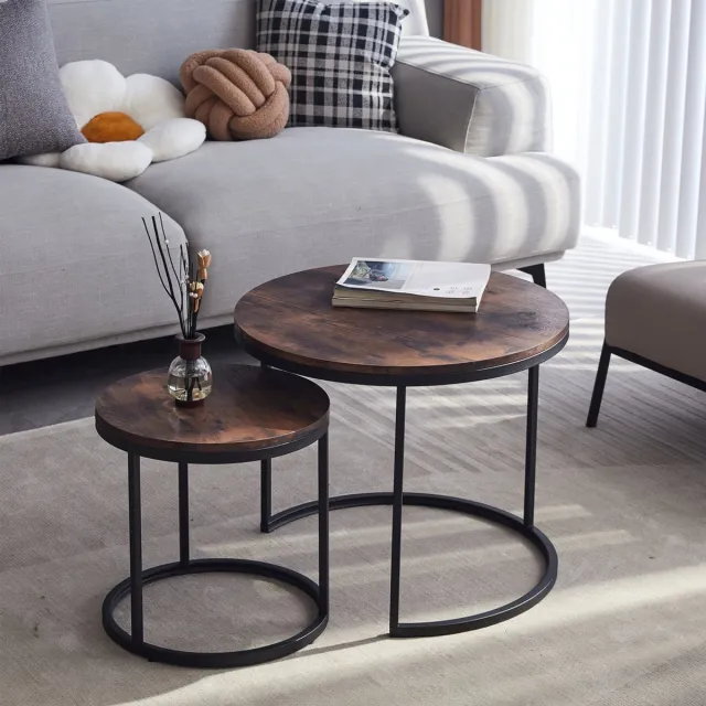 Bolt Edge Salontafel - Set van 2 - Rond - 60/40cm - Landelijk - Bruin