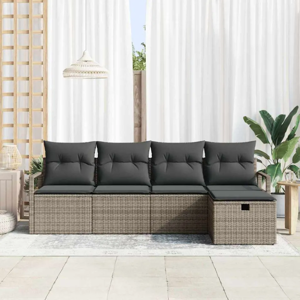 vidaXL Tuin Sofa Set 5 st Grijs poly rattan, foto 3