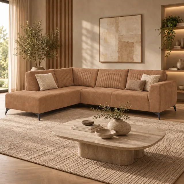 The Seats Hoekbank Jodi – Royale Loungebank in Bull Microleder – 4-Zits Hoekbank - Lounge links - Cognac