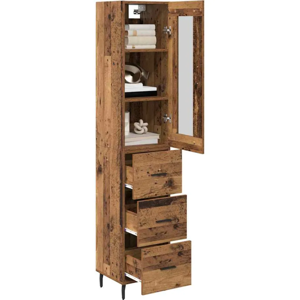 vidaXL Highboard Oud Hout 34,5 x 34 x 180 cm Bewerkt hout Bruin