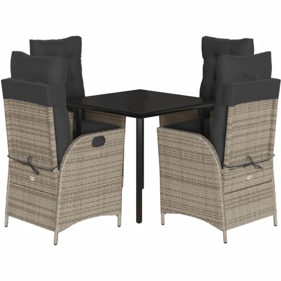 vidaXL 5-delige Tuinset met kussens poly rattan grijs