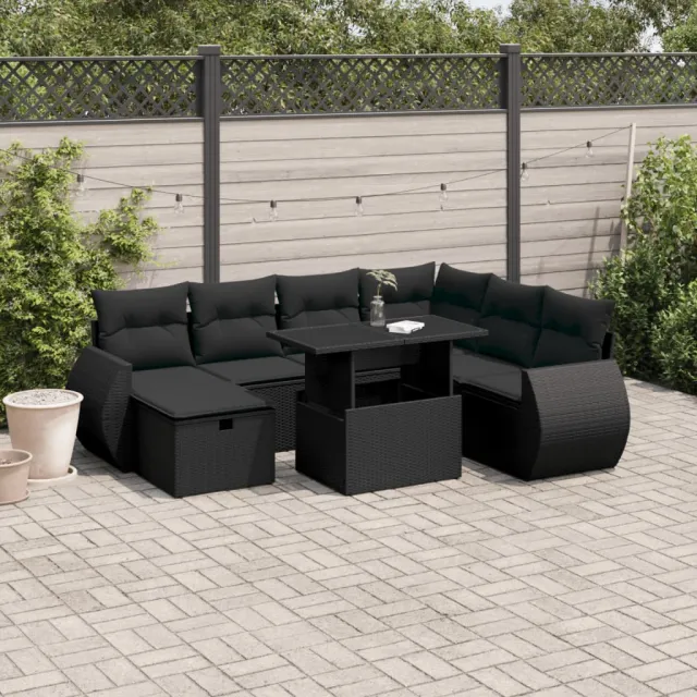 vidaXL 8-delige Loungeset met kussens poly rattan zwart, foto 2