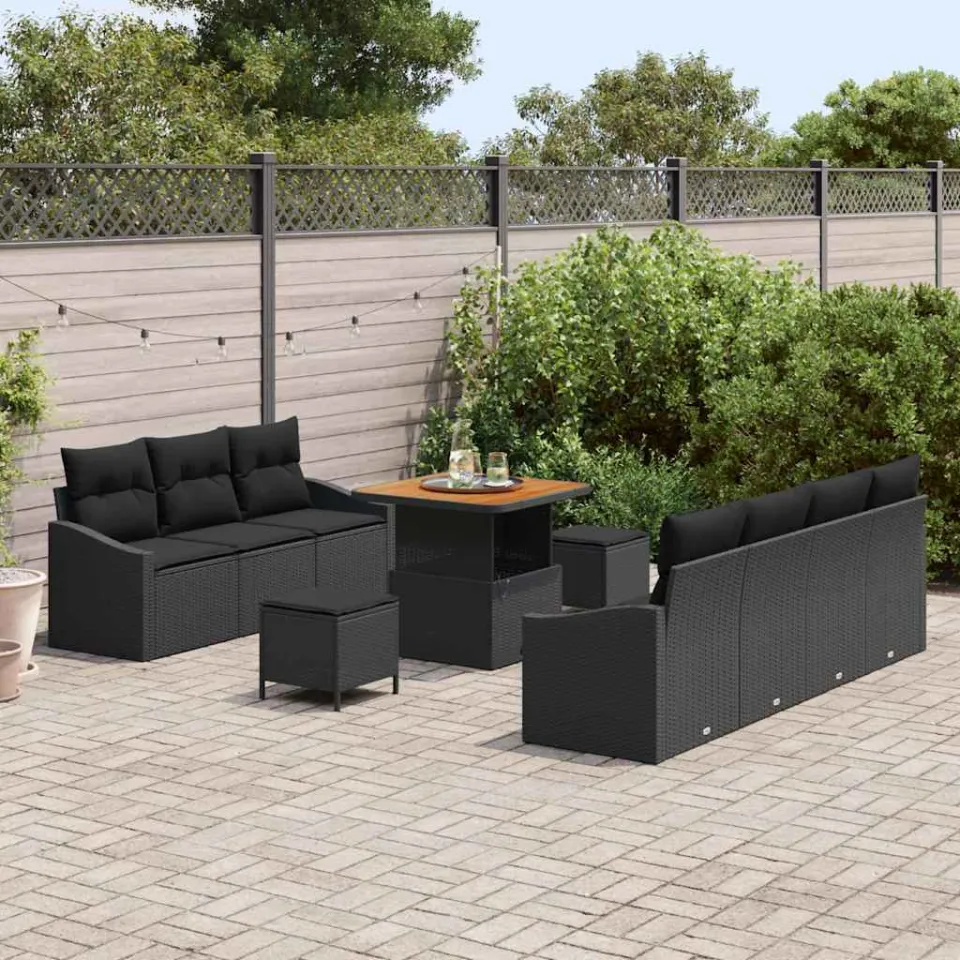 vidaXL Tuinbankenset 10 st Zwart poly rattan, foto 3