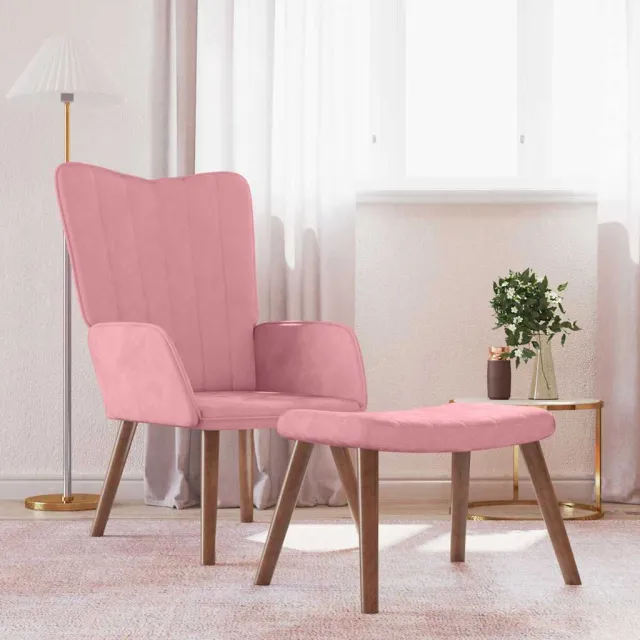 vidaXL Relaxstoel met voetenbank fluweel roze