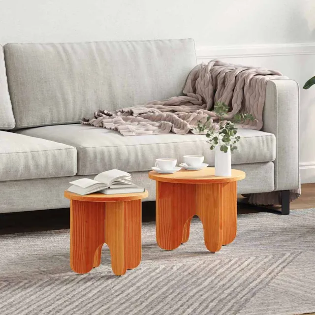vidaXL Salontafel 2 st Wasbruin 39.5 x 39.5 x 30 cm Massief grenenhout bruin, foto 2