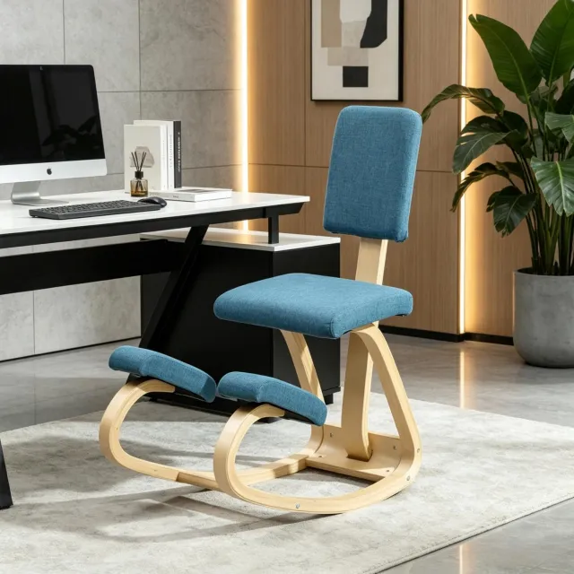 MODFU Ergonomische Kniestoel Met Rugleuning - Schommelmechanisme - Donkerblauw