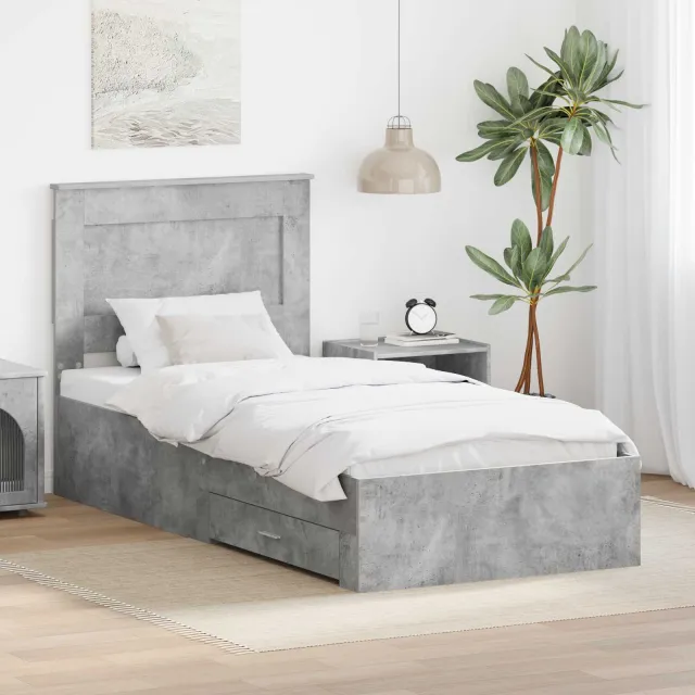 vidaXL Bedframe met lade Beton Grijs 90 x 190 cm Bewerkt hout