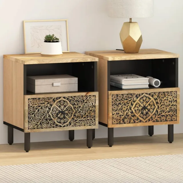 vidaXL Nachtkastjes 2 st 40x33x46 cm massief mangohout bruin, foto 2