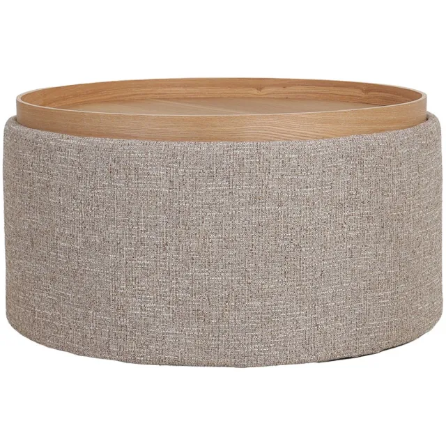 DÉJA Living Salontafel Zara – Rond – Met Opbergruimte – Essen Fineer – 80x80x40 cm – Taupe/Naturel