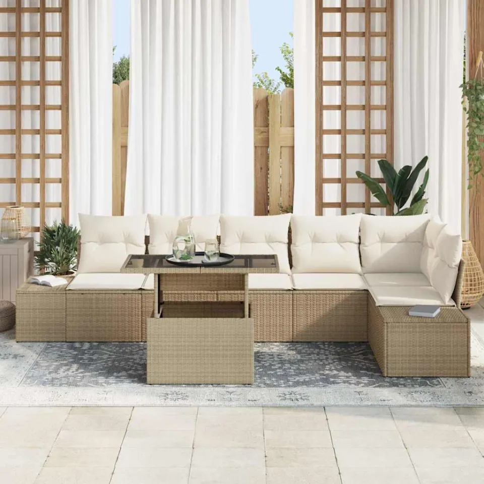 vidaXL Tuin Sofa Set 7 st Beige poly rattan, foto 3