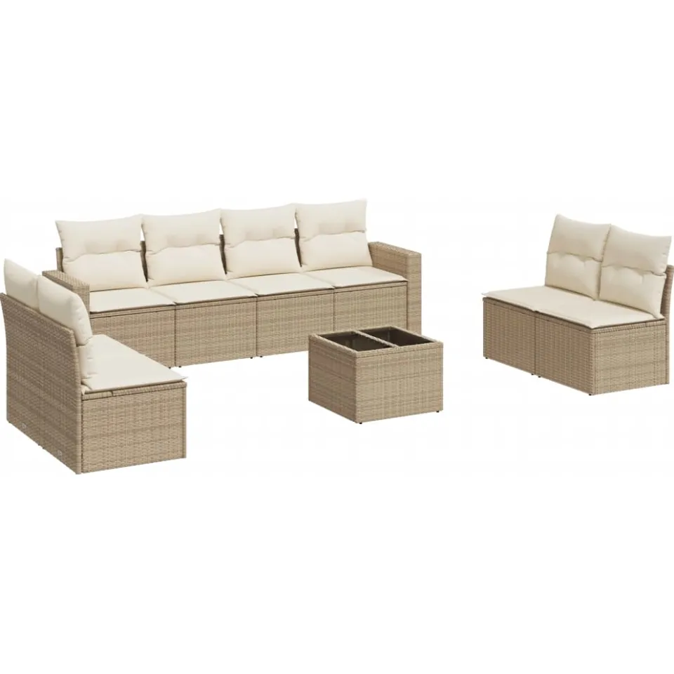 vidaXL 9-delige Loungeset met kussens poly rattan beige
