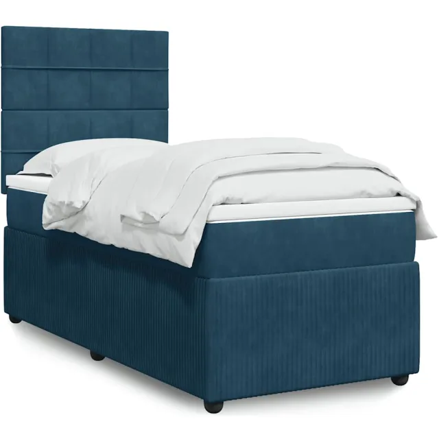 vidaXL Boxspring met matras fluweel donkerblauw 80x200 cm blauw