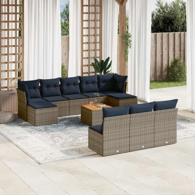 vidaXL 11-delige tuinbankset met kussens, grijs polyrotan, foto 2
