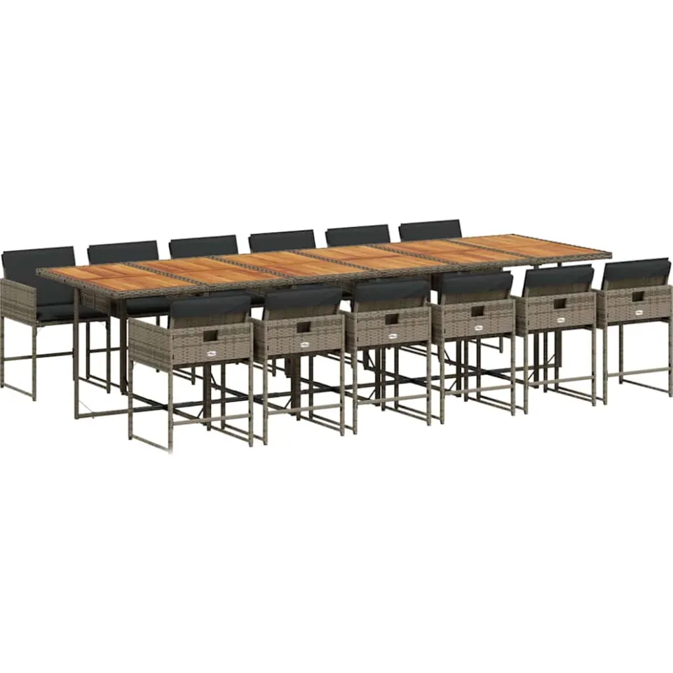 vidaXL 13-delige Tuinset met kussens poly rattan grijs