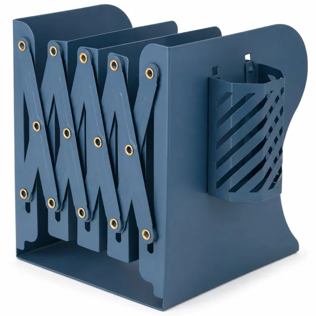 VHV Bureau Boekenrek - Uitschuifbare Metalen Bureau Organizer met Pennenhouder - Voor Studie, Kantoor en Klas - Blauw