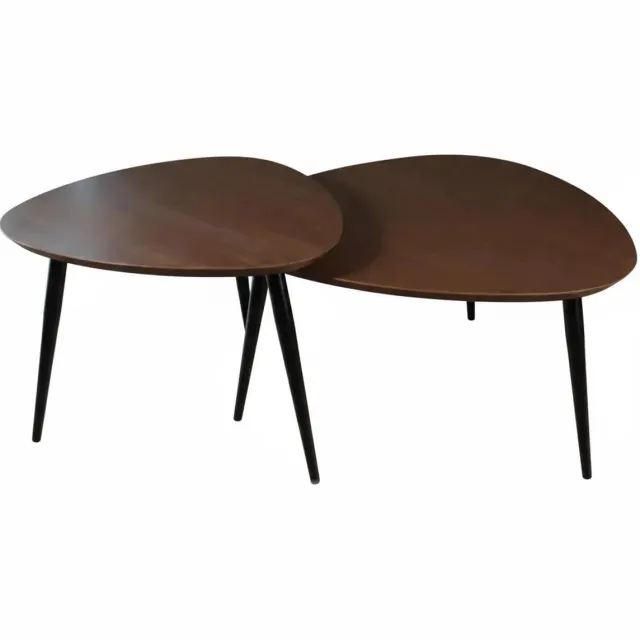 Lizzely Garden & Living Salontafel organisch set van 2 mangohout Leyla walnoot bruin bijzettafel organisch mango side table