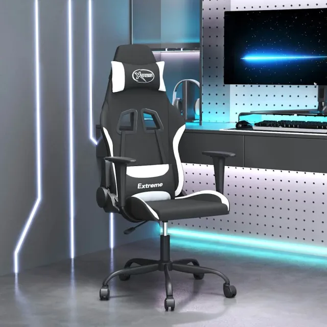 vidaXL Massage gamestoel stof zwart en wit, foto 2