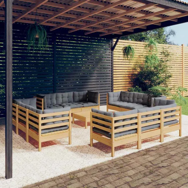 vidaXL 13-delige Loungeset met grijze kussens grenenhout grijs, foto 2