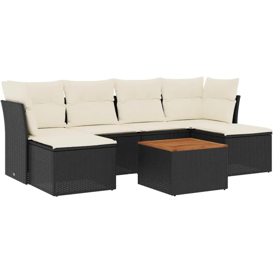 vidaXL 7-delige Loungeset met kussens poly rattan zwart, foto 3