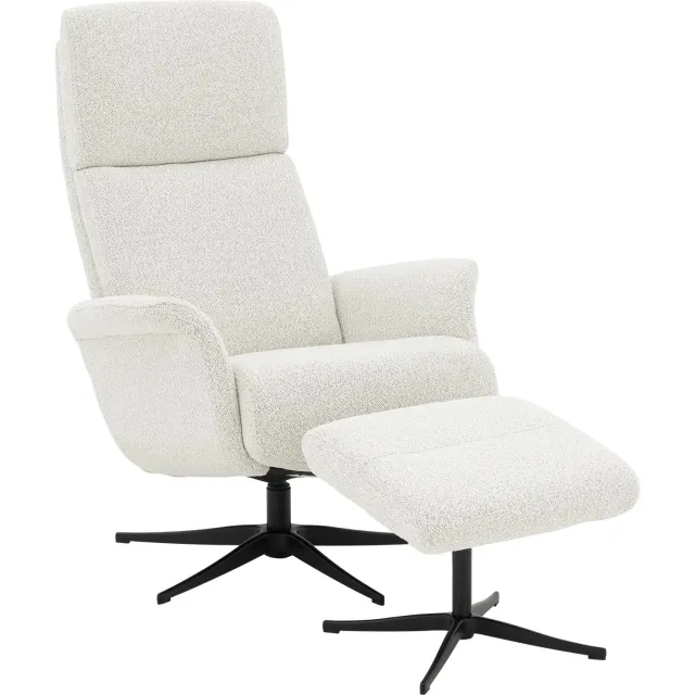 Goossens Relaxstoel Zenica - Stof - Beige - Draaibaar - Met Armleuning stof gemeleerd fijn geweven naturel
