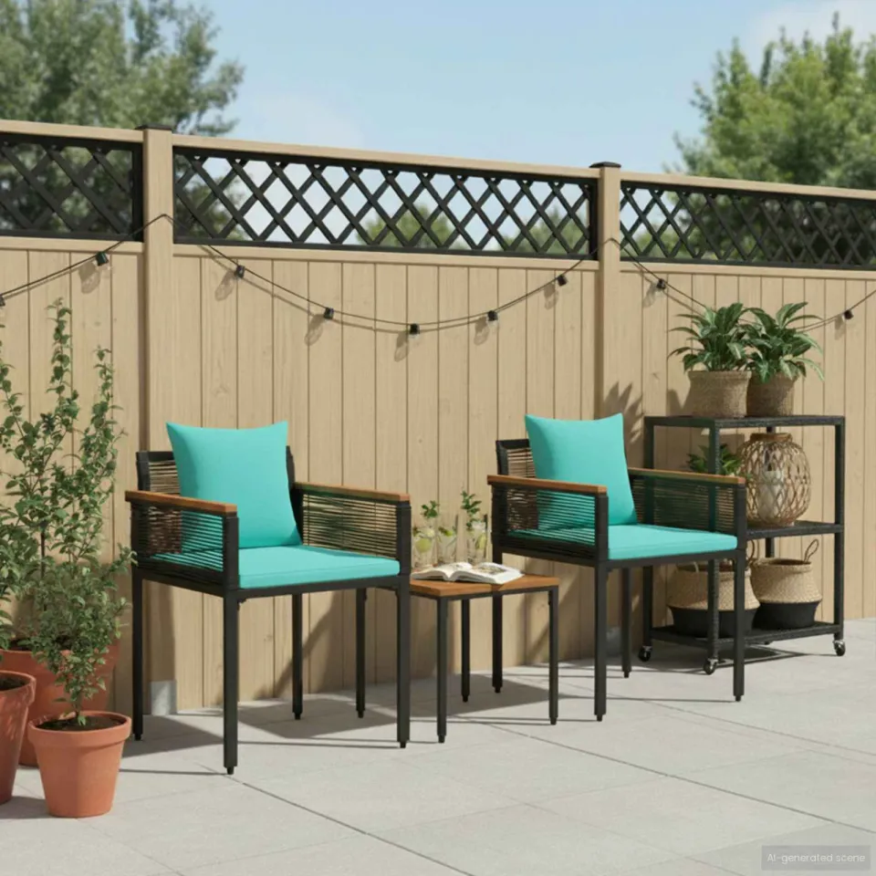 vidaXL Buitenmeubelset met kussen Zwart en Turquoise poly rattan, foto 3