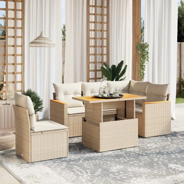 vidaXL 6-delige Loungeset met kussens poly rattan beige, foto 2