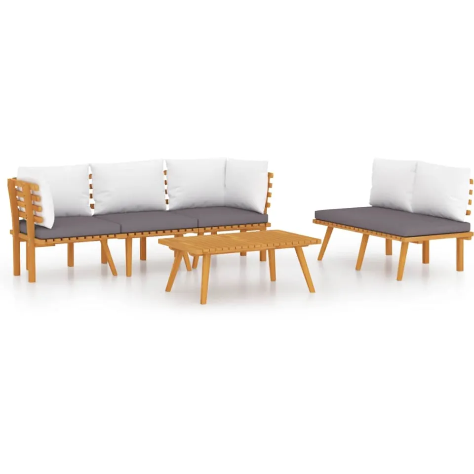 vidaXL 5-delige Loungeset met kussens massief acaciahout bruin, foto 3
