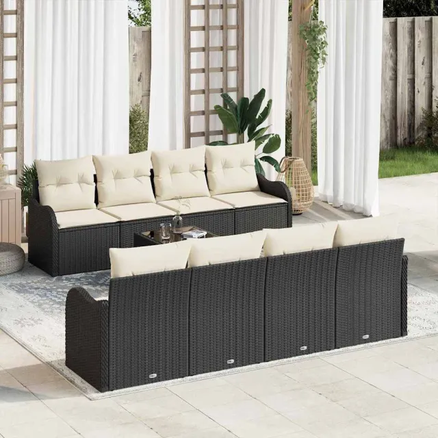 vidaXL Tuin Sofa Set 9 st 6-zits Zwart poly rattan