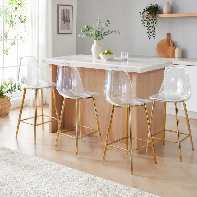 COVREO Barkruk 51x45x102 cm goud, kunststof zitting met rugleuning Gold