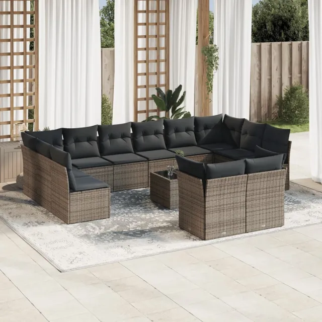 vidaXL 13-delige Loungeset met kussens poly rattan grijs, foto 2
