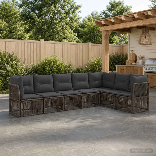 vidaXL Tuinbankenset 7 st 7-zits Grijs poly rattan, foto 2