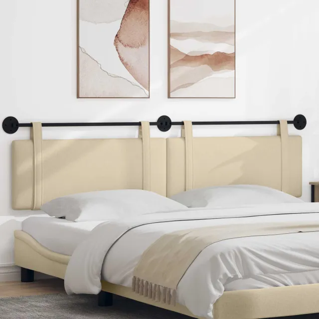 vidaXL Hangend hoofdbord Crème Stof