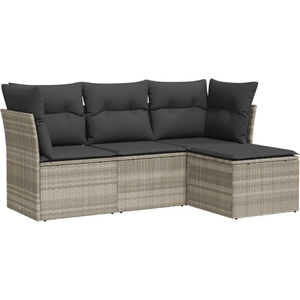 vidaXL 4-delige Loungeset met kussens poly rattan lichtgrijs grijs, foto 4