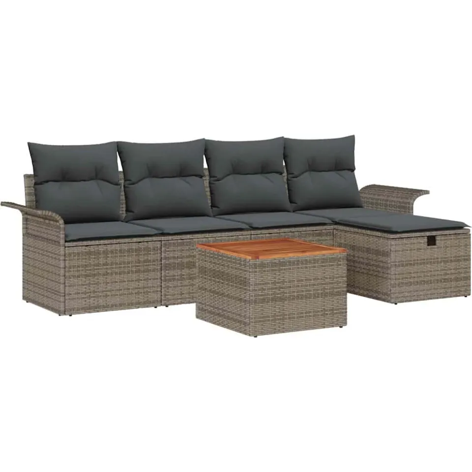 vidaXL Tuinbankenset 6 st Grijs Poly riet
