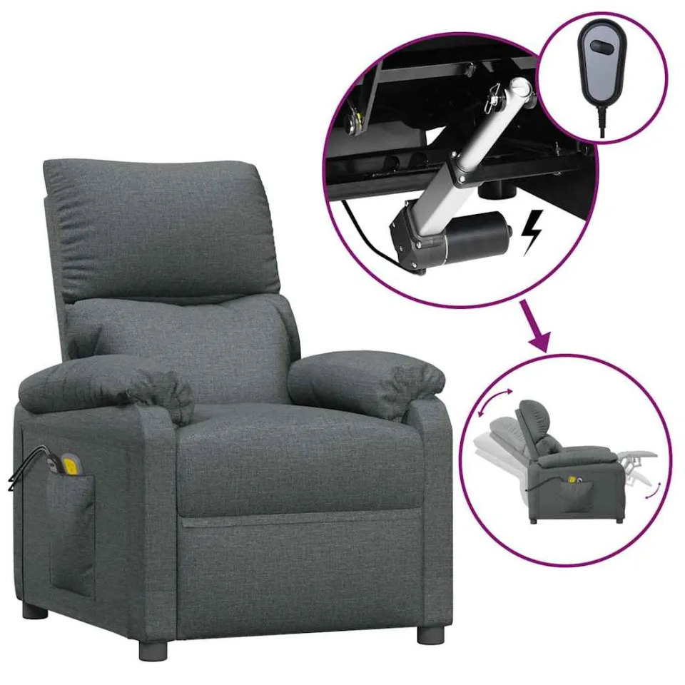 vidaXL Massagestoel elektrisch stof donkergrijs grijs, foto 4