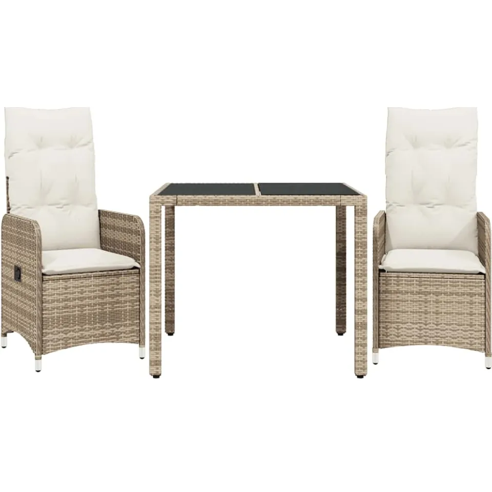 vidaXL 3-delige Bistroset met kussens poly rattan beige