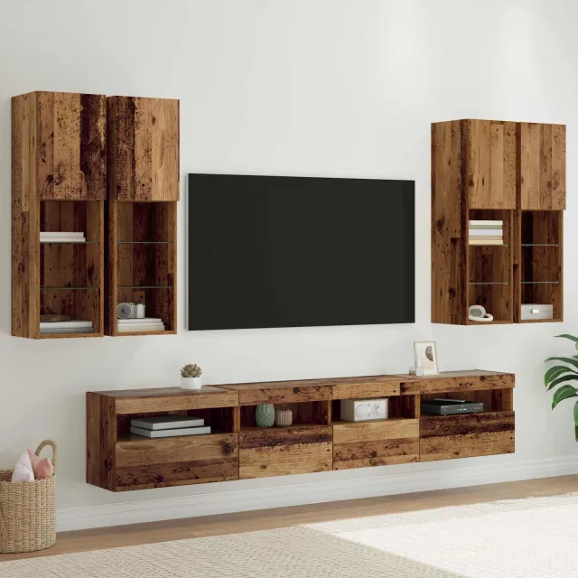 vidaXL TV Wandkast Set met LED Lichten 7 st 100 x 30 x 40 cm Oudhout Bruin