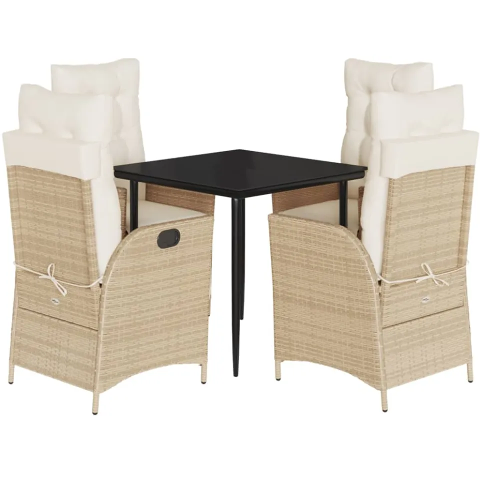 vidaXL 5-delige Tuinset met kussens poly rattan beige, foto 3