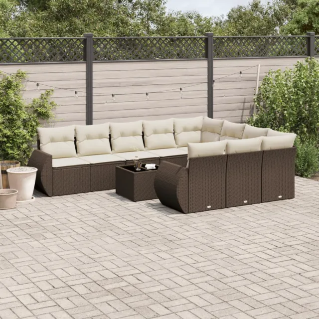 vidaXL 11-delige Loungeset met kussens poly rattan bruin, foto 2
