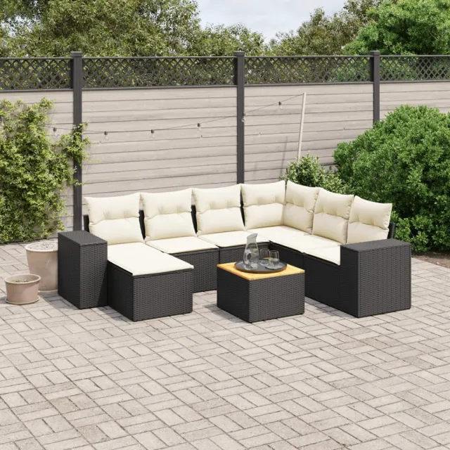 vidaXL 8-delige Loungeset met kussens poly rattan zwart, foto 2