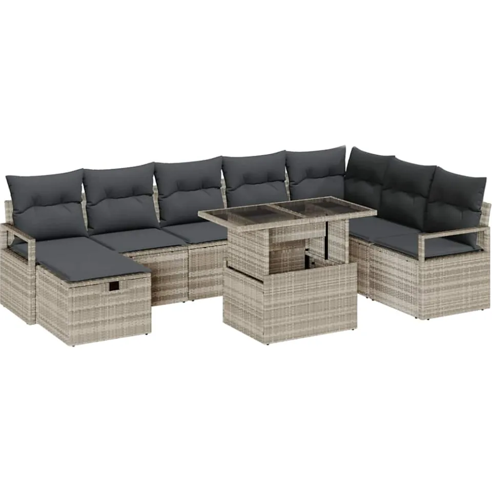 vidaXL Tuin Sofa Set 9 st poly rattan zwart, foto 4