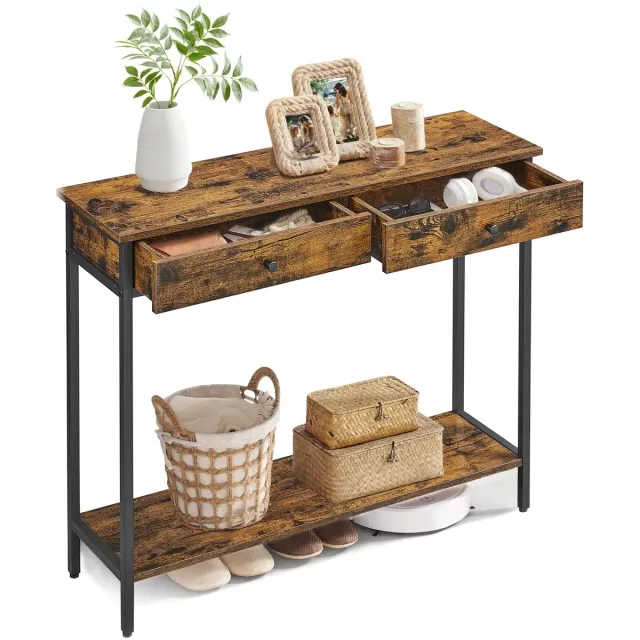 Cozy Cottage® Consoletafel - Gangtafel - Bijzettafel met 2 Laden - Smalle Sidetable - Haltafel voor Woonkamer & Entree - Tafel 100 x 30 x 80 cm Bruin