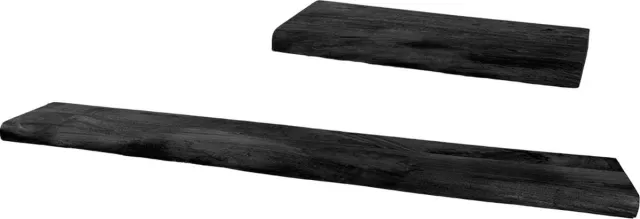 Home67 Wandplank Pure Zwart Mangohout - Set van 2 Groot - Zwevende Wandplanken met Natuurlijke Boomrand